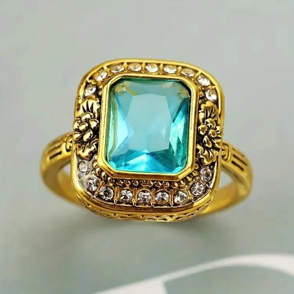 14k Gold Plated & Apatite Ring Size 7 - Picture 4 of 5